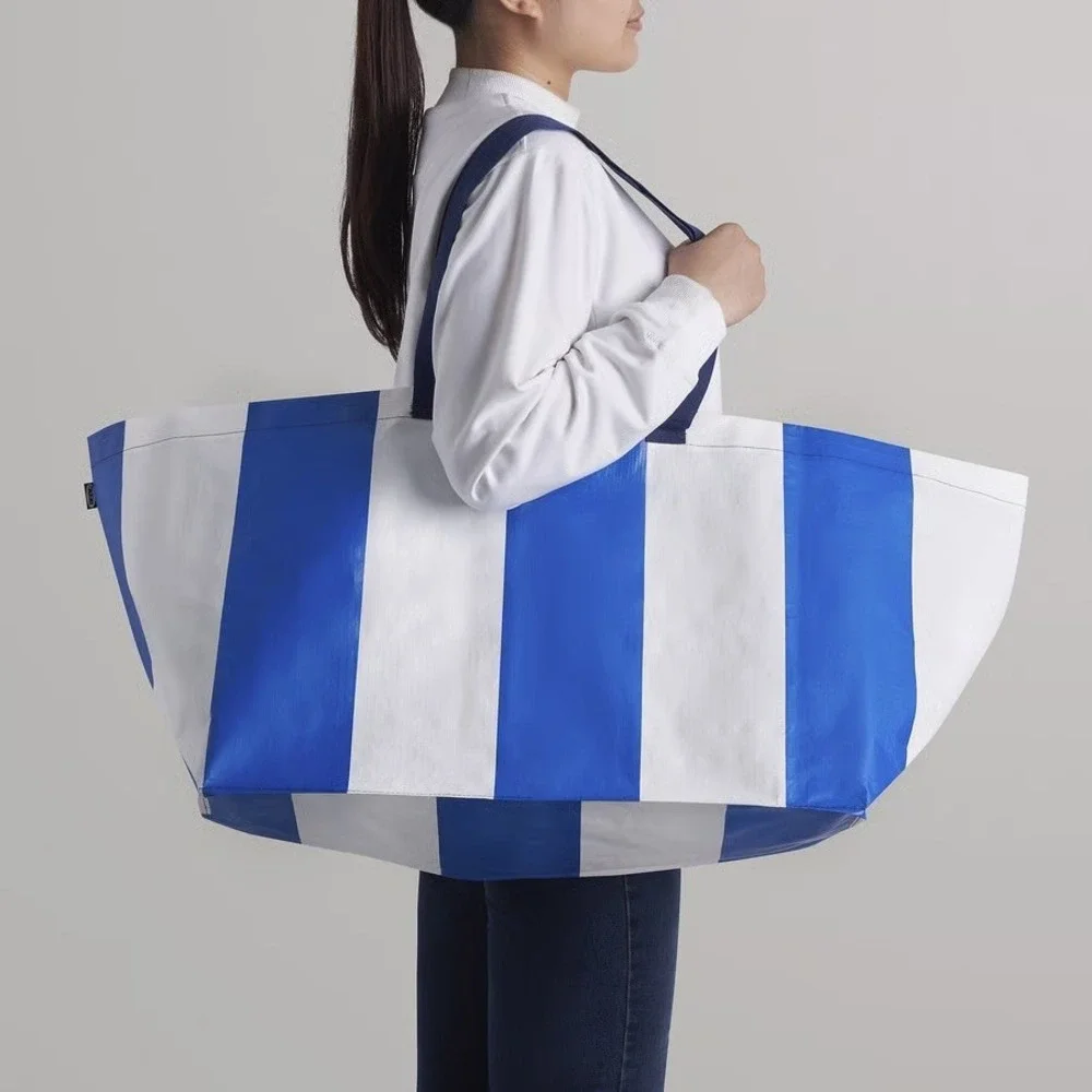 Ikea SACKKARRA Large Shopping Laundry Storage Bag White/Blue Striped, 19 gallon